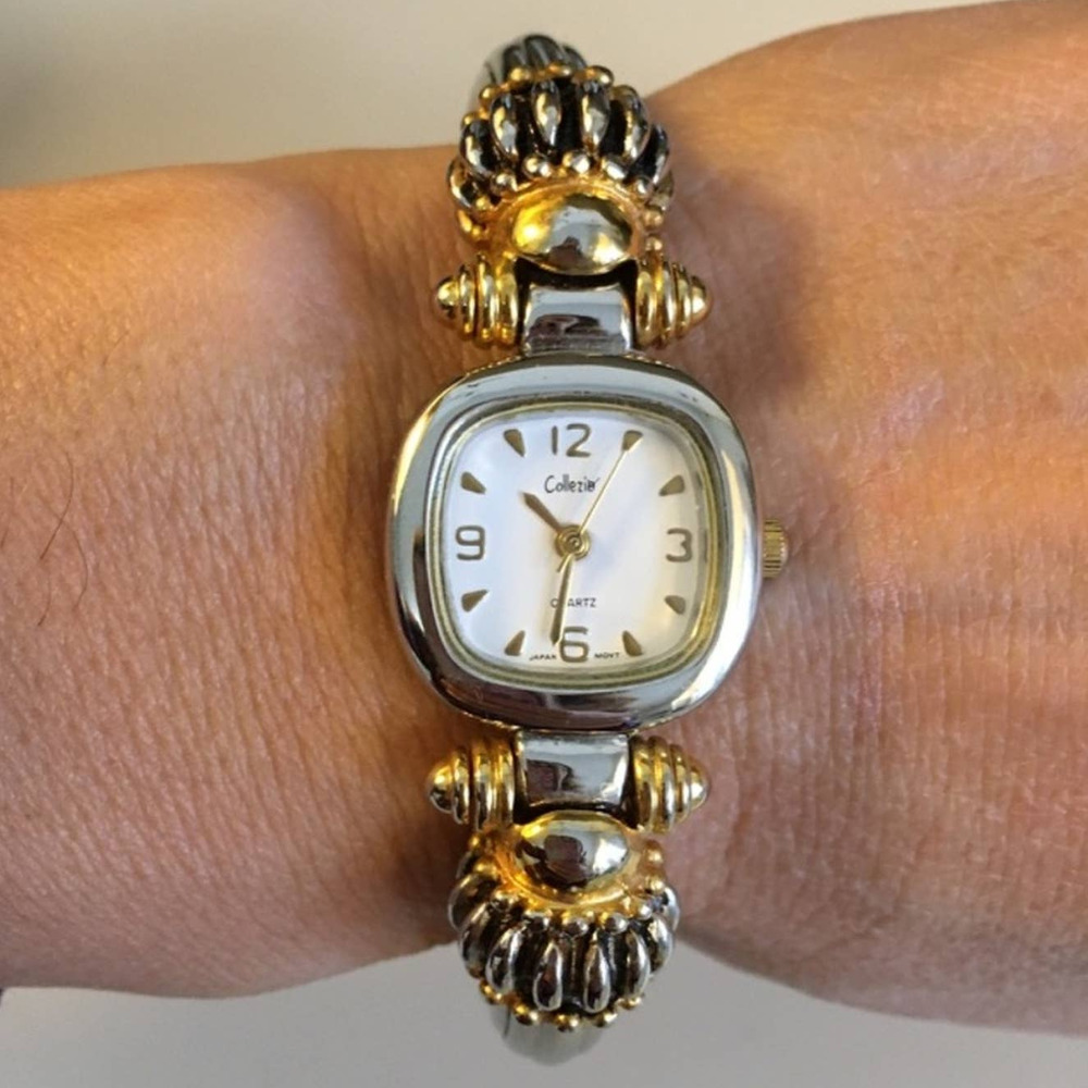 COLLEZIO Two-Tone Hinged Cuff Watch Square face Stainless steel